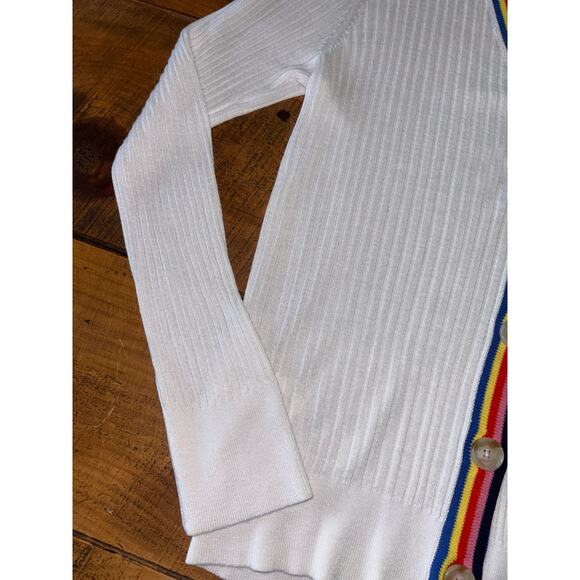 NWT Womens Loft Rainbow White Ribbed Cardigan Sweater Lightweight Pride Large - Picture 4 of 7